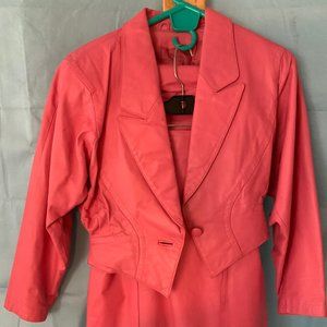 80's Chia Pink Leather Jacket Corset Mini Skirt